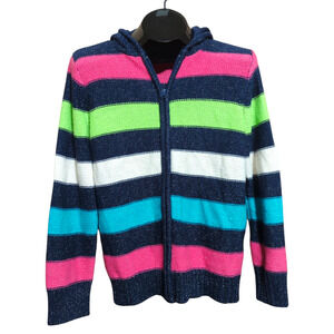 ARIZONA Navy Blue Sparkle Striped Hooded Sweater Girls Plus 20.5 XXL